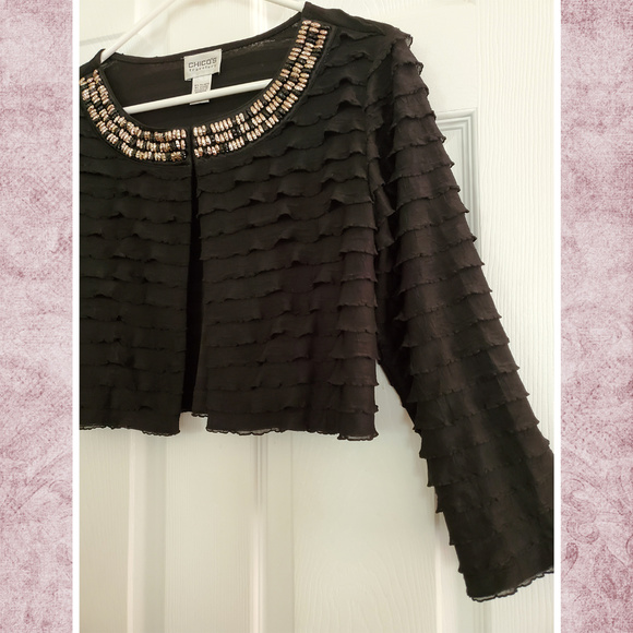 Chico's Traveler's Beaded Layered Mesh Bolero - Picture 3 of 5